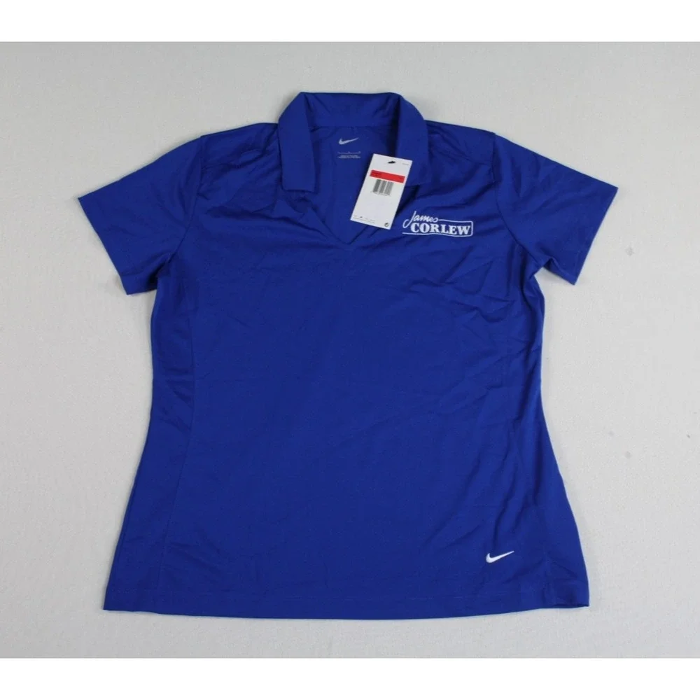 Nike Women Blue Golf Polo Shirt Collared V Neck Short Sleeve Size Large
